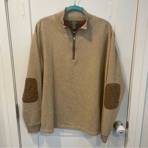 Woolrich QuarterZip Pullover Sweater Elbow Patch Tan Brown Mens Size XL